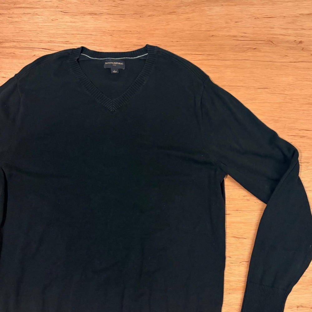 Banana Republic Mens Black 100% Cotton V-Neck Pullover Sweater Large 318047-05